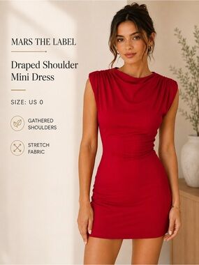 Mars The Label Red Draped Shoulder Mini Dress UK 4 / US 0